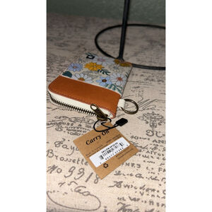 Women's Thread Wallets Floral Brown White Zipper Wallet One Size